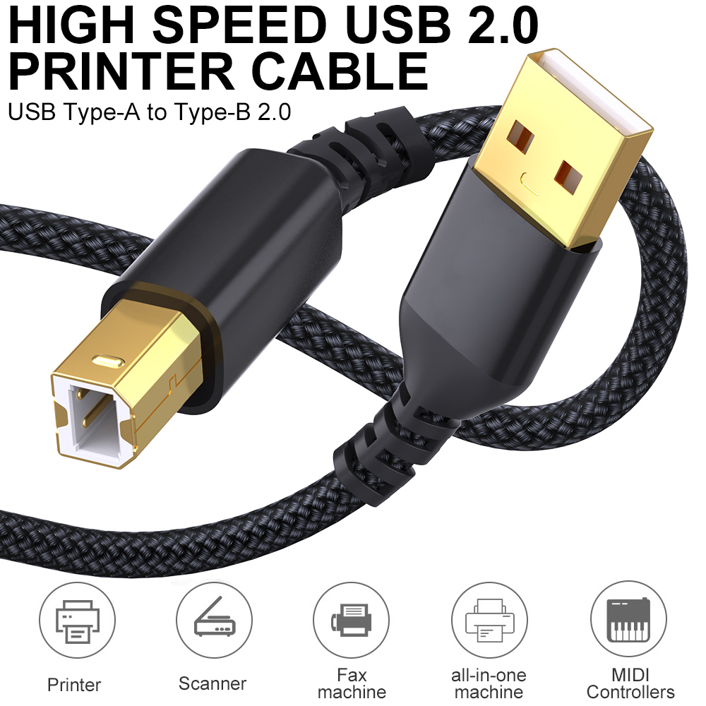 LAIHONEN USB B para USB A Cabo de Impressora USB 2.0 Macho para Macho Cabo de Scanner Cabo de Impressora de Alta Velocidade para HP Canon Epson Dell Lexmark