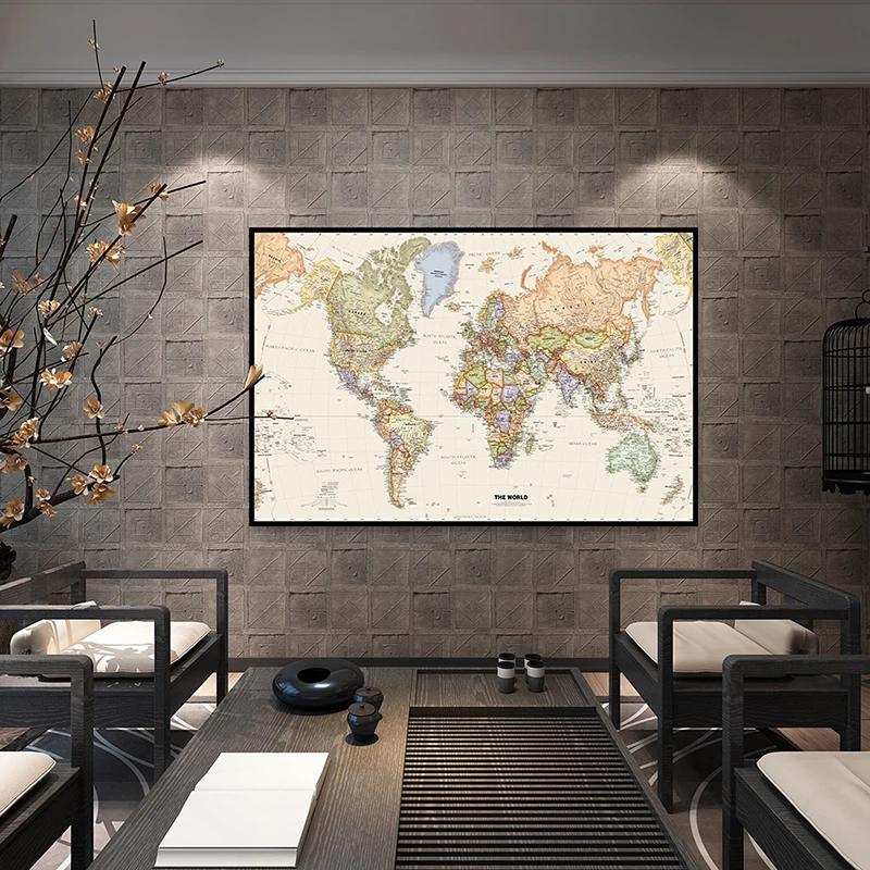 La carte du monde rétro 60x40cm avec détails, peinture sur toile, affiche d'art murale, image décorative suspendue, fournitures scolaires, décoration de maison