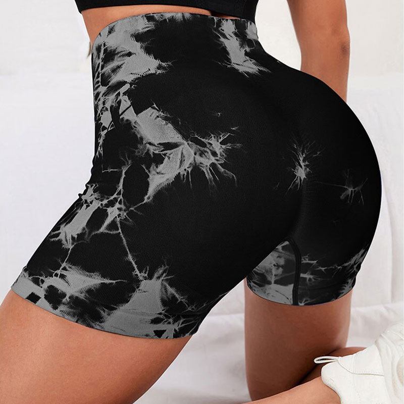 Seamless Tie Dye Yoga Shorts High Waist Quick Drying Fitness Shorts Honey Peach Lifting Hip Yoga Sports Tight Shorts