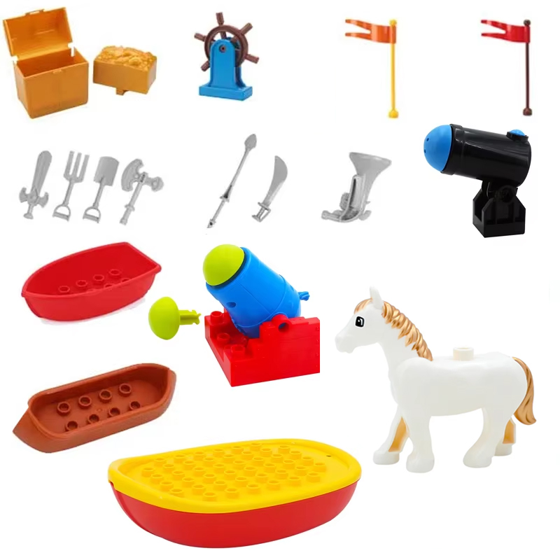Bloques de Construcción de Partículas Grandes, Barco Pirata de Aventura, Timón, Bandera, Joyero, Accesorio de Ladrillo de Gran Tamaño, Juguete para Niño, Regalo Infantil