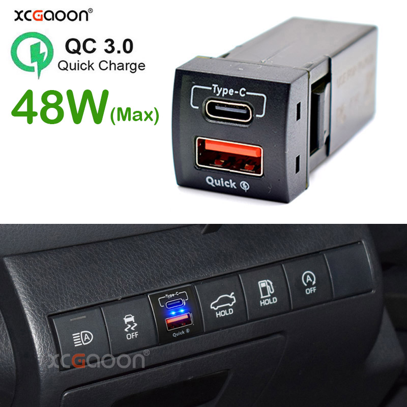 Chargeur rapide pour voiture Type-C & USB QC3.0 48W (Max) pour Toyota Land Cruiser Prado 150 Series Rav4 Camry Hiace Corolla