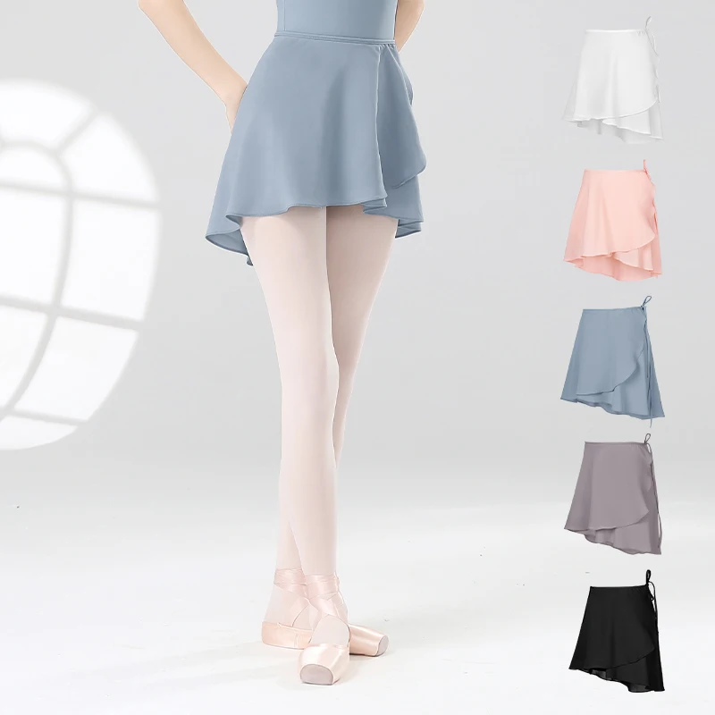 Girls Ballet Skirts Women Dance Short Skirts High Elastic Skirt Ballerina Adult Skate Dancing Yoga Lace Up Chiffon Skirt