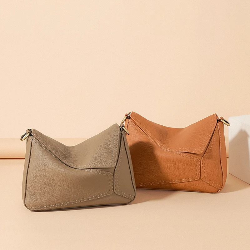 Puur 100% rundleer dames geometrische effen kleur schoudertas voor dames grote capaciteit kussen crossbody handtas luxe