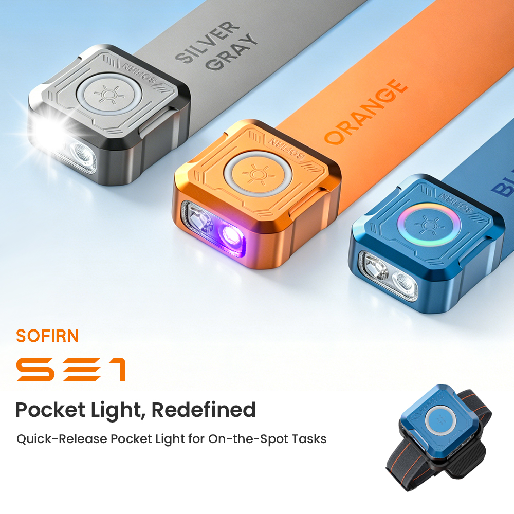 SOFIRN Mini EDC SE1 300LM Kieszonkowa Latarka z Pierścieniem Sygnałowym RGB, Światłem UV i Magnesem do Biegania Nocą i Sprawdzania Drzwi