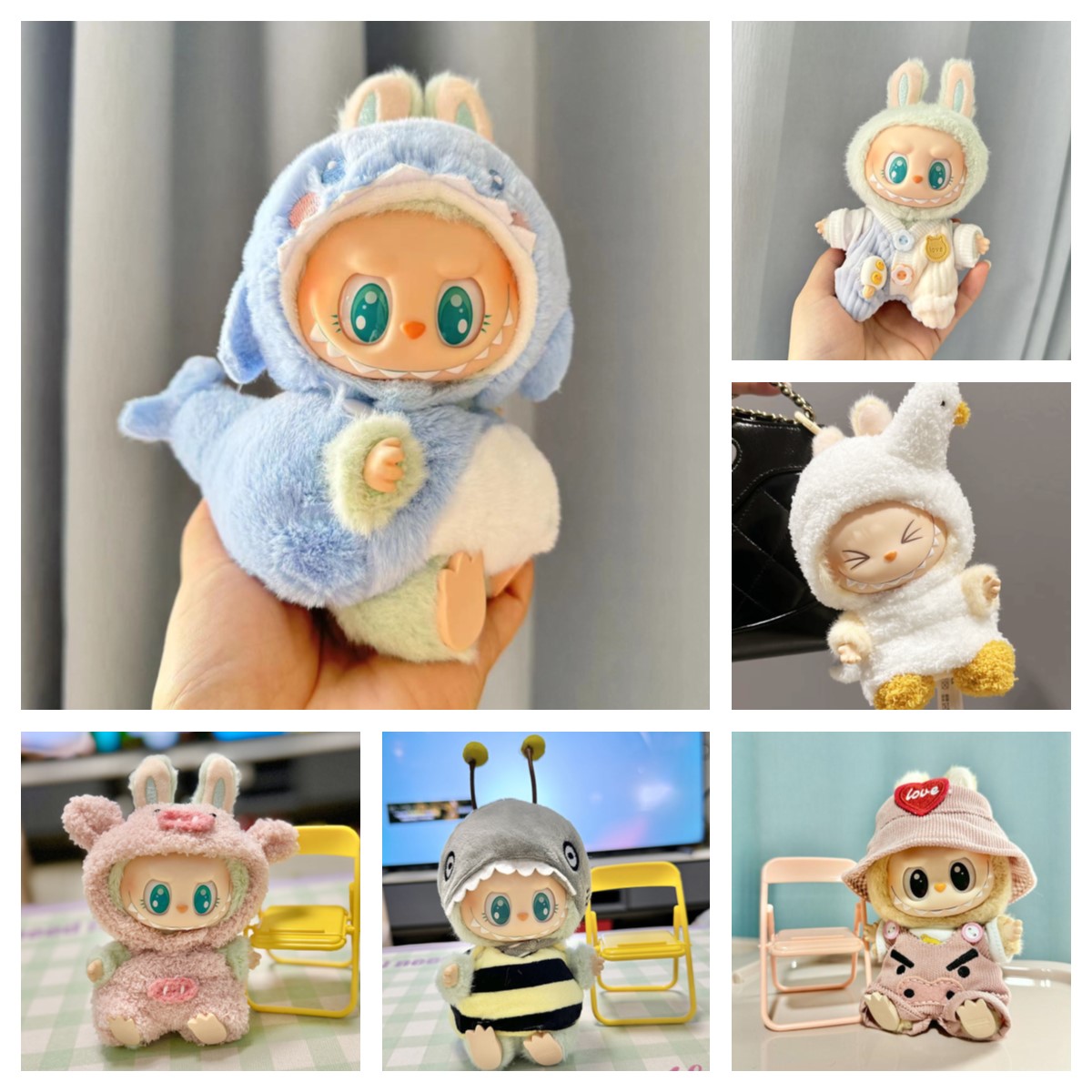 Mini ropa de muñeca de peluche, accesorios de atuendo para Corea Kpop Exo Labubu V1 V2, muñecas Idol, ganso, dinosaurio, macarrón, regalo