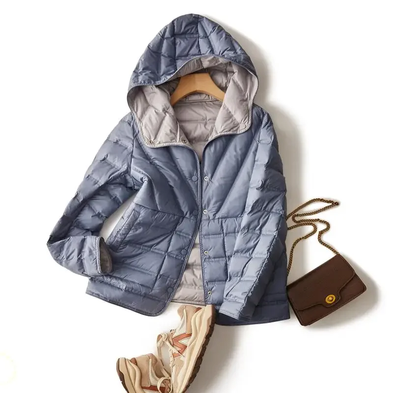 Neue 2024 Daunenjacke 90 % weiße Entendaunen Damen Herbst und Winter selbstklebende Bastel-Damenjacke mit Kapuze winddichte warme Jacke