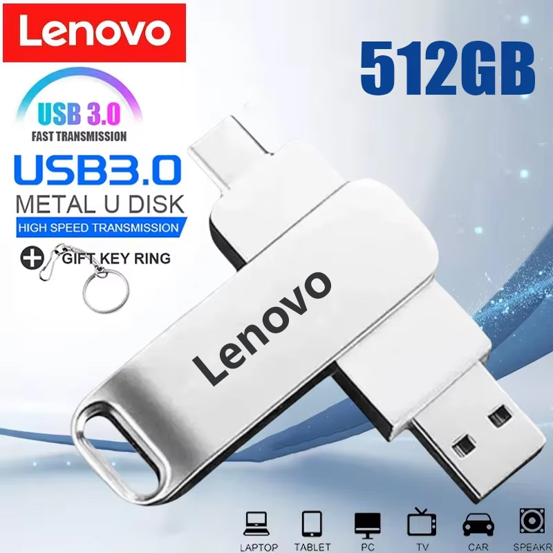 USB-флеш-накопитель Lenovo USB3.2, 512 ГБ, OTG, высокоскоростной, Type-C, реальная емкость, металлический корпус, для телефона и компьютера