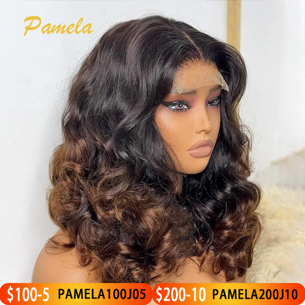 Parrucca bionda Ombre Parrucca per capelli umani di colore marrone 250 Densità Sciolto Onda profonda Frontale in pizzo Parrucche senza colla Capelli umani pronti da indossare