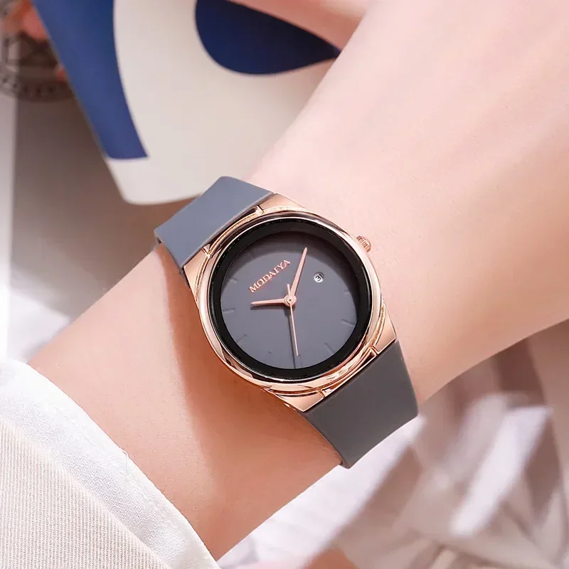 Reloj de cuarzo nuevo con correa de silicona, relojes para estudiantes, Reloj de pulsera minimalista a la moda con calendario para Mujer, Reloj para Mujer, triangulación de envíos