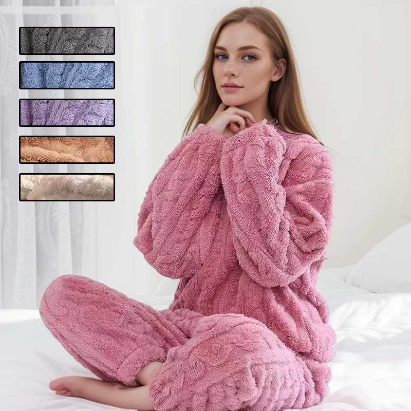 หนา WARM ชุดนอนสําหรับฤดูหนาวผู้หญิง Flannel ชุดนักเรียนชุดนอน Homewear เสื้อและกางเกงลายชุดนอน Loungewear