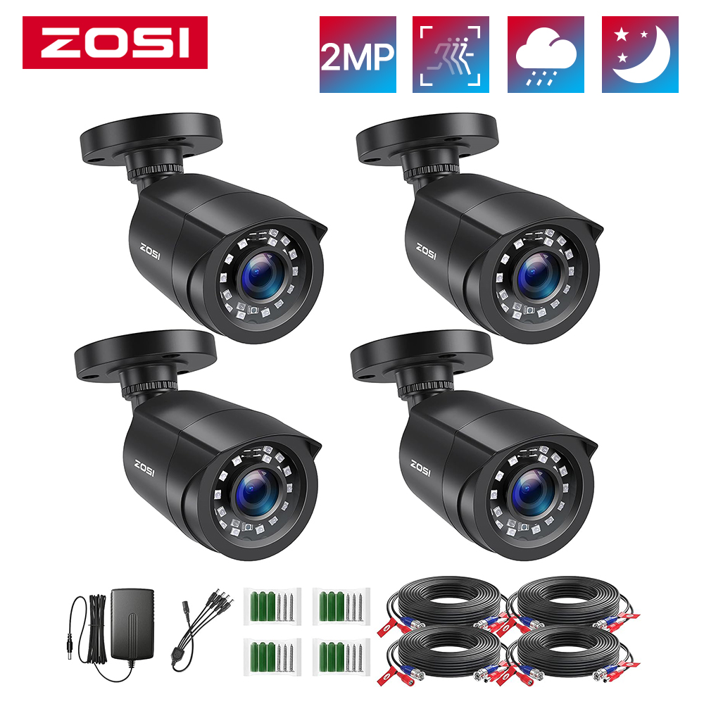 ZOSI 1080P 4-pakowe kamery bezpieczeństwa HD TVI Zewnętrzna wewnętrzna, odporna na warunki atmosferyczne kamera monitorująca typu Bullet do analogowego systemu CCTV DVR