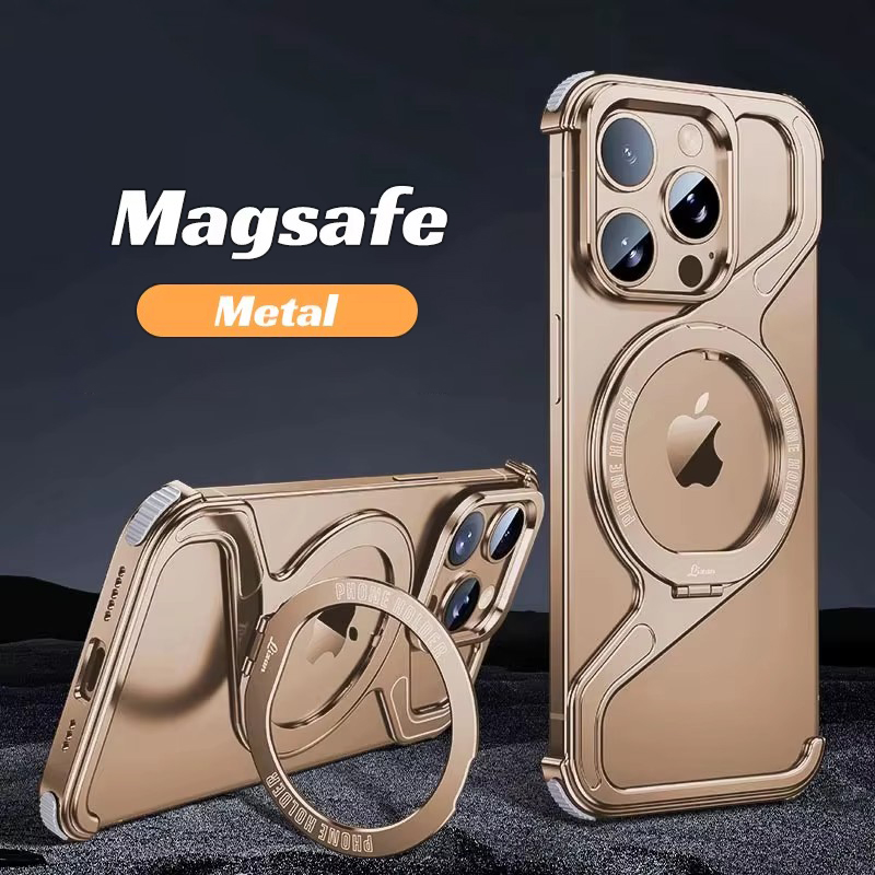 Z Форма Металлическая Рама MagSafe Телефонный Корпус Для iPhone 16 15 14 13 Pro Max 16Plus Алюминиевый Безрамочный Магнитный Держатель Удароустойчивая Крышка
