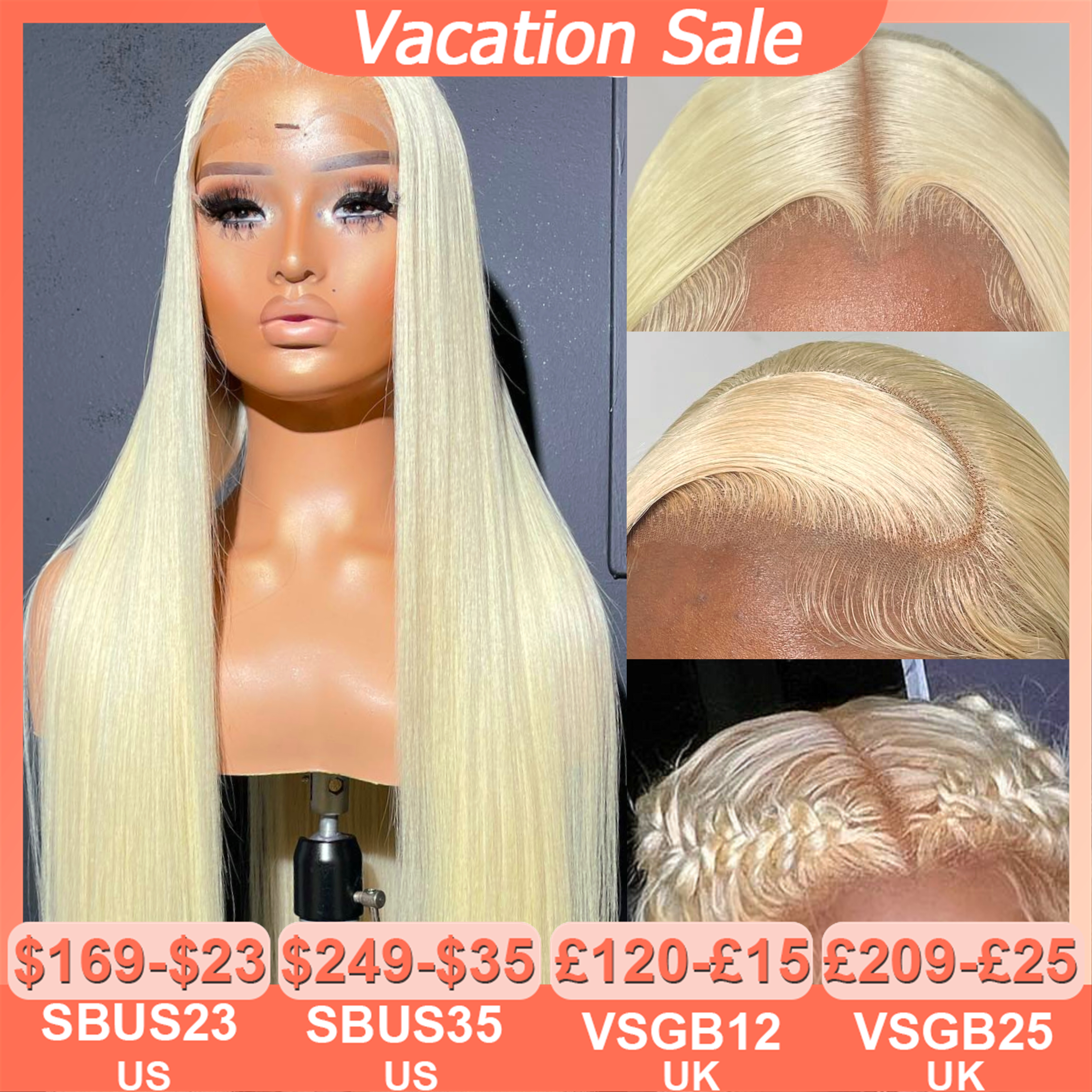 Парик BEEOS 250% 34 дюйма, 613 блонд, 13x6 HD, полностью прямой, без клея, с HD кружевной застежкой 5x5, из натуральных волос, с предварительно выщипанной линией роста волос
