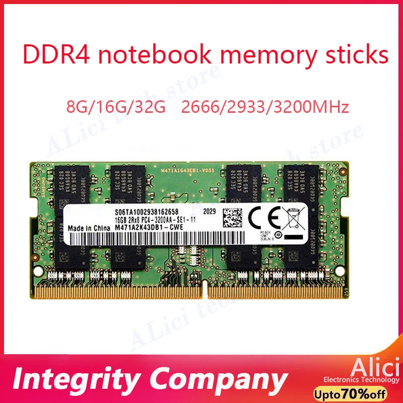 Para Samsung notebook memoria sticks DDR4 8GB 16GB 32GB 2666 2933 3200Mhz memoria Ram para ordenador portátil PC4 1,2 V 260Pin SODIMM