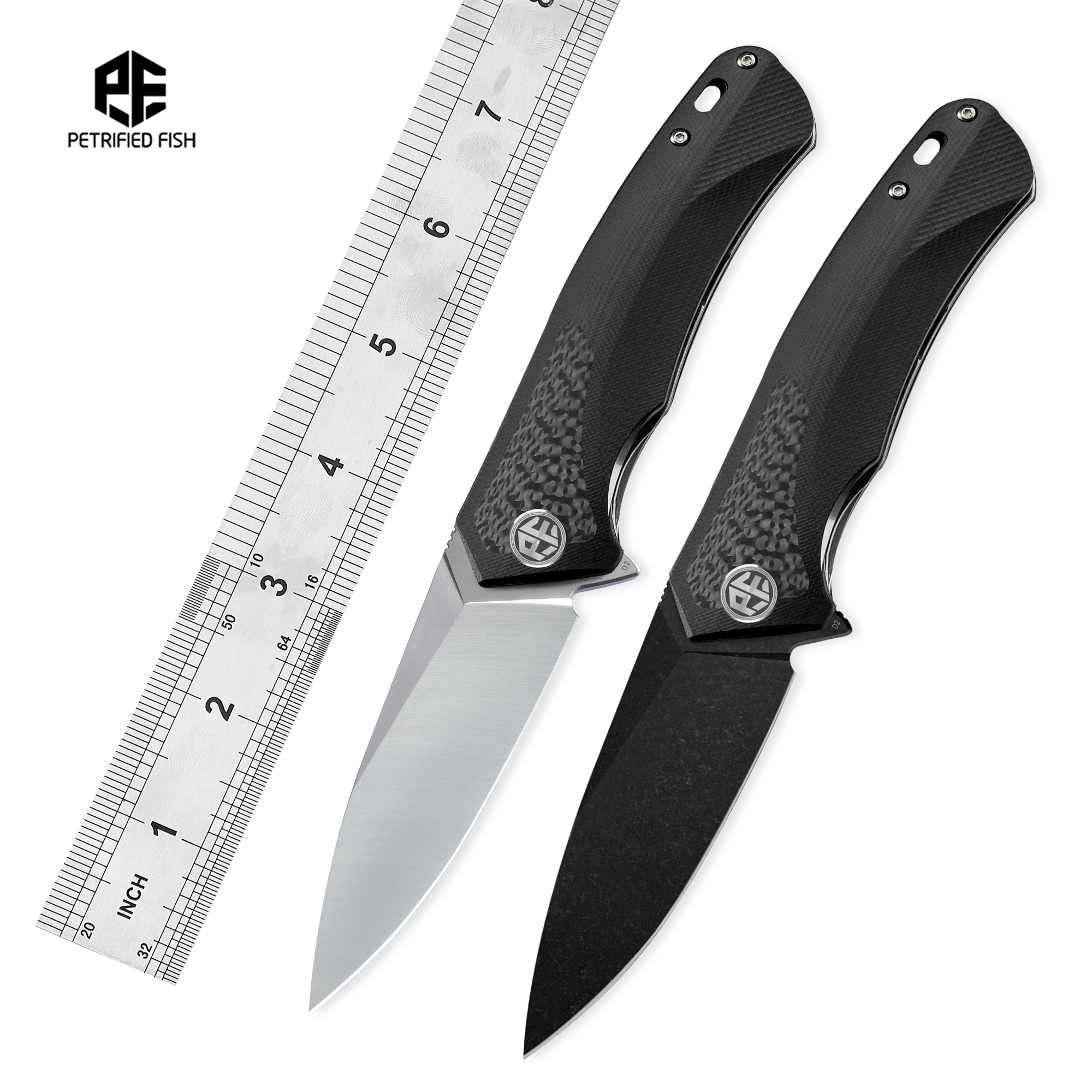 Petrified ikan PF838CS D2 pisau baja lipat G10 + pegangan serat karbon luar ruangan berkemah berburu EDC alat saku