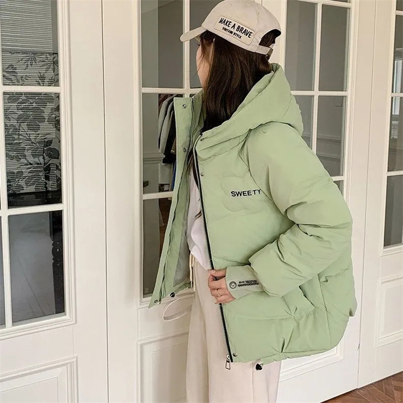 Chaqueta acolchada de algodón para mujer, parka cálida de manga larga, informal, con capucha, para invierno, novedad de 2024
