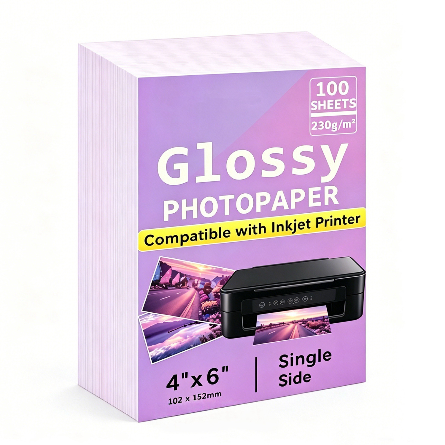 100 hojas de papel fotográfico 4R, 230 g/m², 4 x 6 pulgadas, papel fotográfico brillante premium, papel para fotos, papel para folletos, para impresora de inyección de tinta