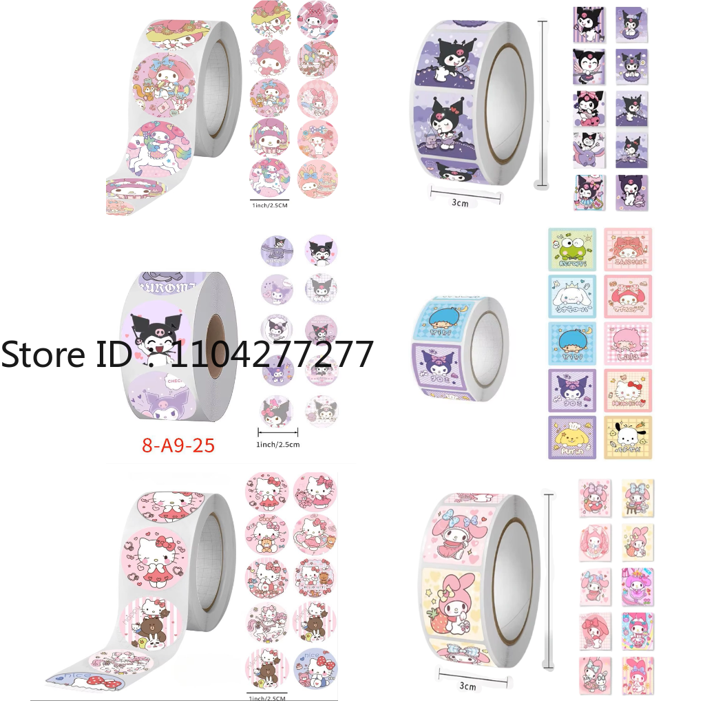 500 pçs/rolo anime sanrio kuromi dos desenhos animados adesivos bonito olá kitty minha melodia adesivo diário das crianças diy bônus presentes de natal