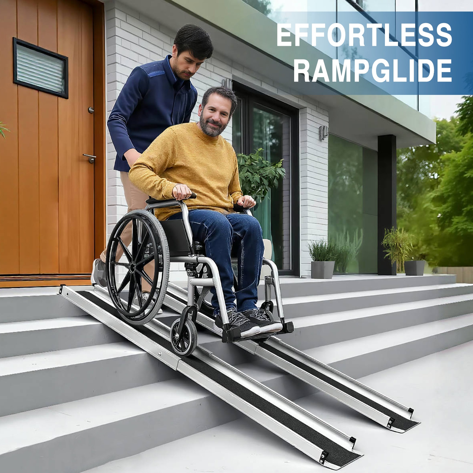 8FT Adjustable Aluminum Ramps Portable Threshold Wheelchair Ramp Non-Slip 661 LBS Capacity for Home Steps Stairs Entry Doorways