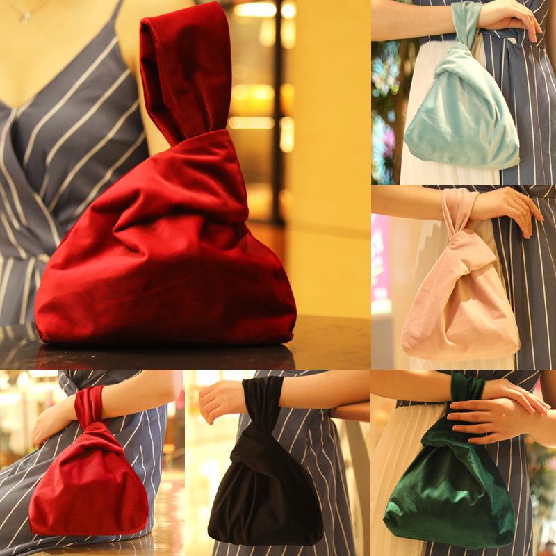 Tas pergelangan tangan beludru Retro tas tangan kecil seni gaya Jepang dan rekreasi tangan membawa dompet koin tas beludru
