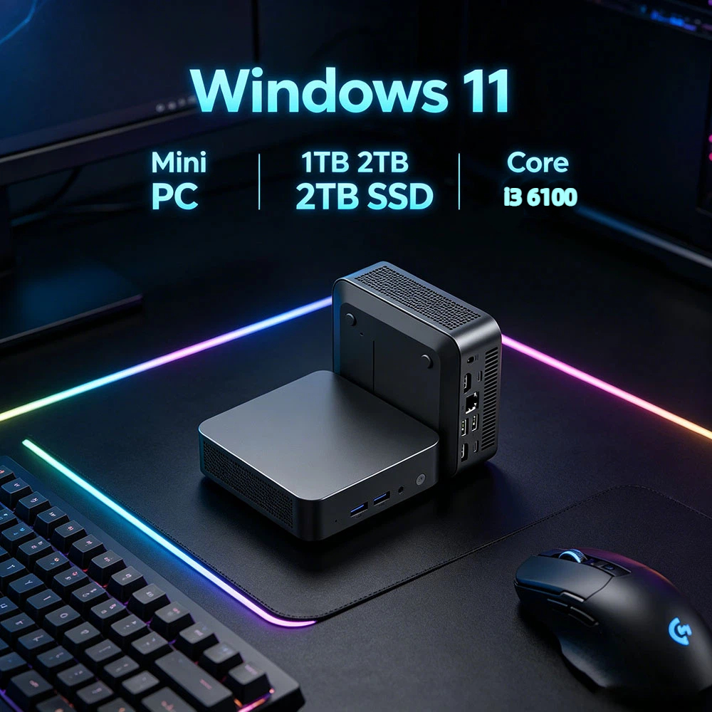Mini PC Robusto Core i3 6100 Windows 11 Pro 32GB RAM 1TB/2TB SSD WiFi6 BT5.2 4K para Escritório, Jogos e Estudo com 3 Anos de Garantia