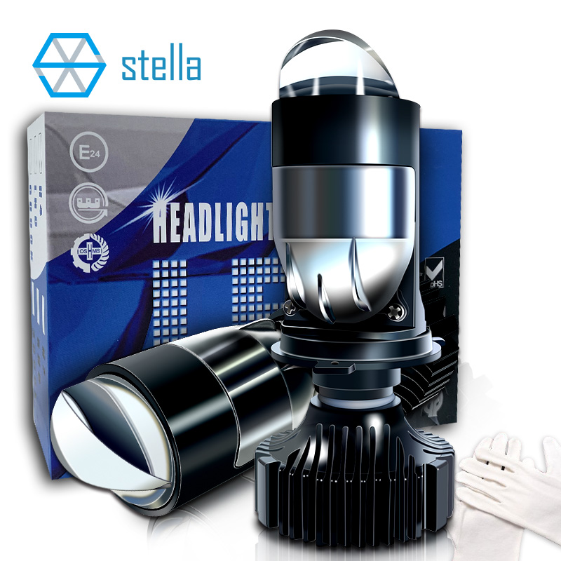 Stella New Auto Lamp Mini Lens LED H4 Bulbs Headlight for Cars High Beam Low Beam Projector Turbo Fan 6000k White Color Lighting