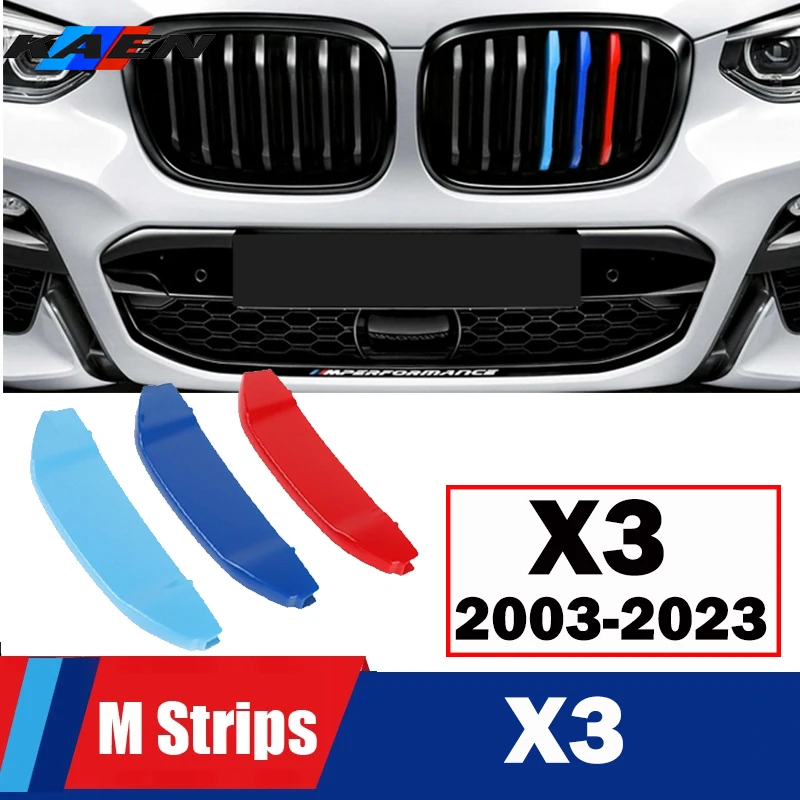 Bande de calandre avant de voiture, 3 pièces, pour BMW X3 E83 2003-2010 F25 2011-2017 G01 2018-2020 2023 M, accessoire de revêtement d'habillage de Performance électrique