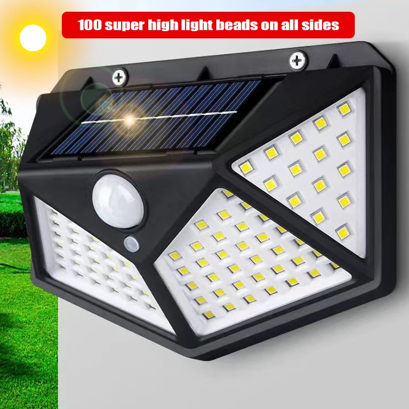 Applique Murale Solaire à 100 LED, 4 Côtés, avec Détecteur de Mouvement, Imperméable, pour Jardin, Cour Extérieure, 1 à 12 Pièces
