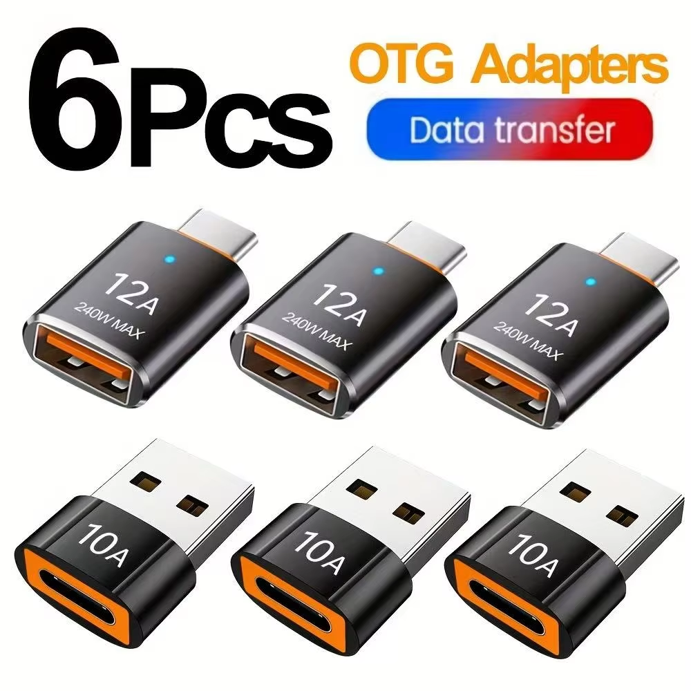 Adapter USB 3.0 12A z USB na Type C, LED, OTG, złącze USB C męskie na USB A żeńskie, do iPhone 15, tabletów, notebooków, telefonów z Androidem.