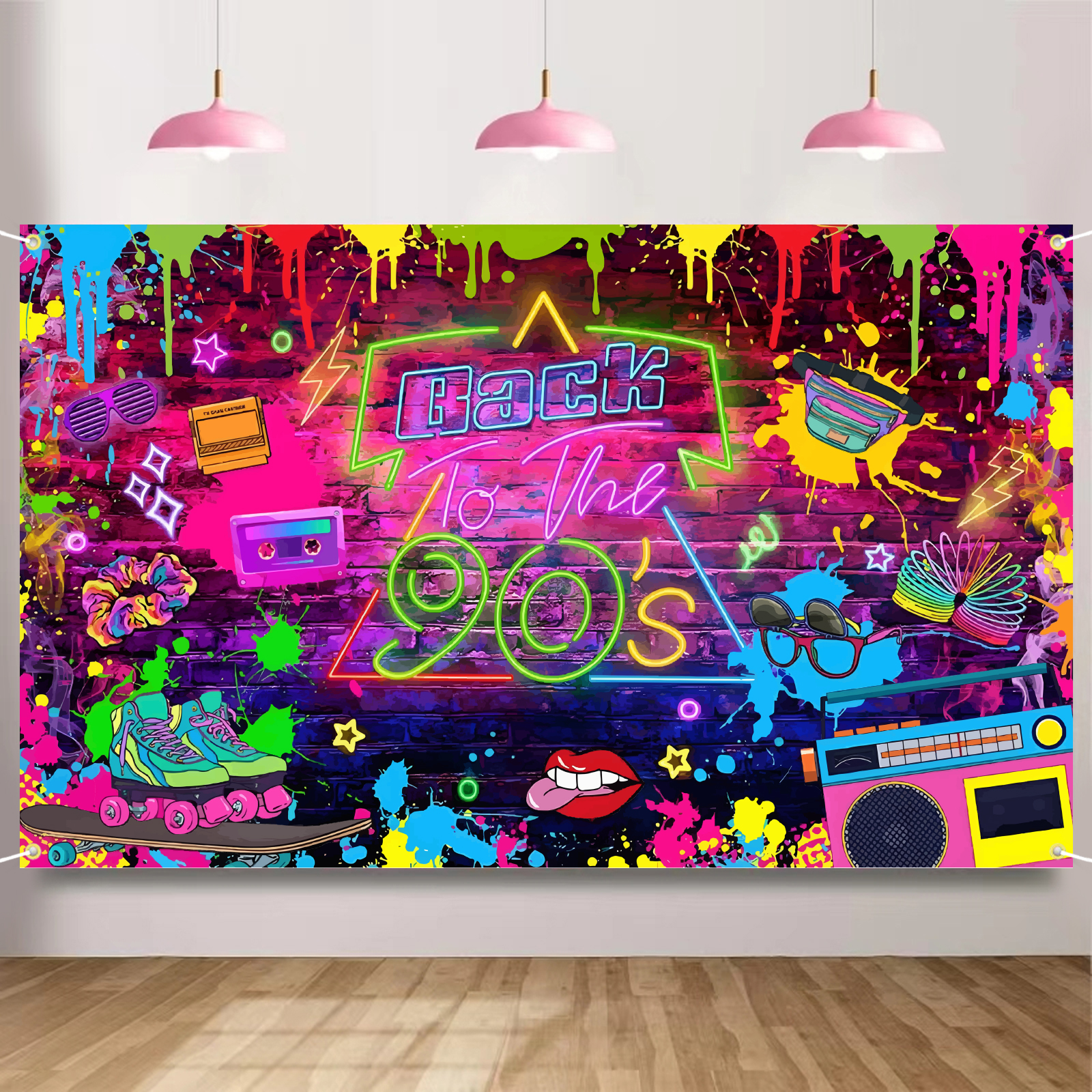 Decoraciones de fiesta de los 90, Fondo de Graffiti de Hip Hop, Banner de los 90, 1990s, decoraciones de fiesta, telón de fondo para fotos