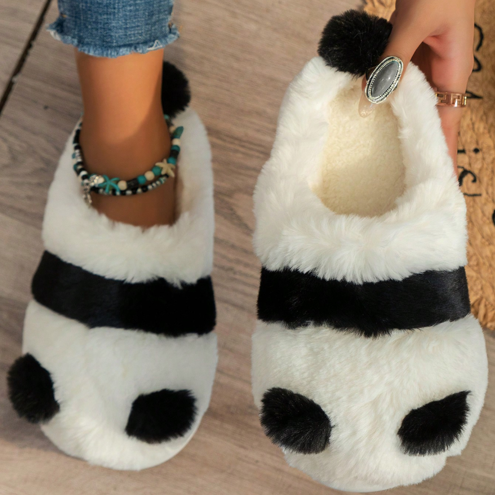Zapatillas cálidas informales antideslizantes de felpa con Panda de dibujos animados para mujer, zapatos para el hogar, Otoño e Invierno