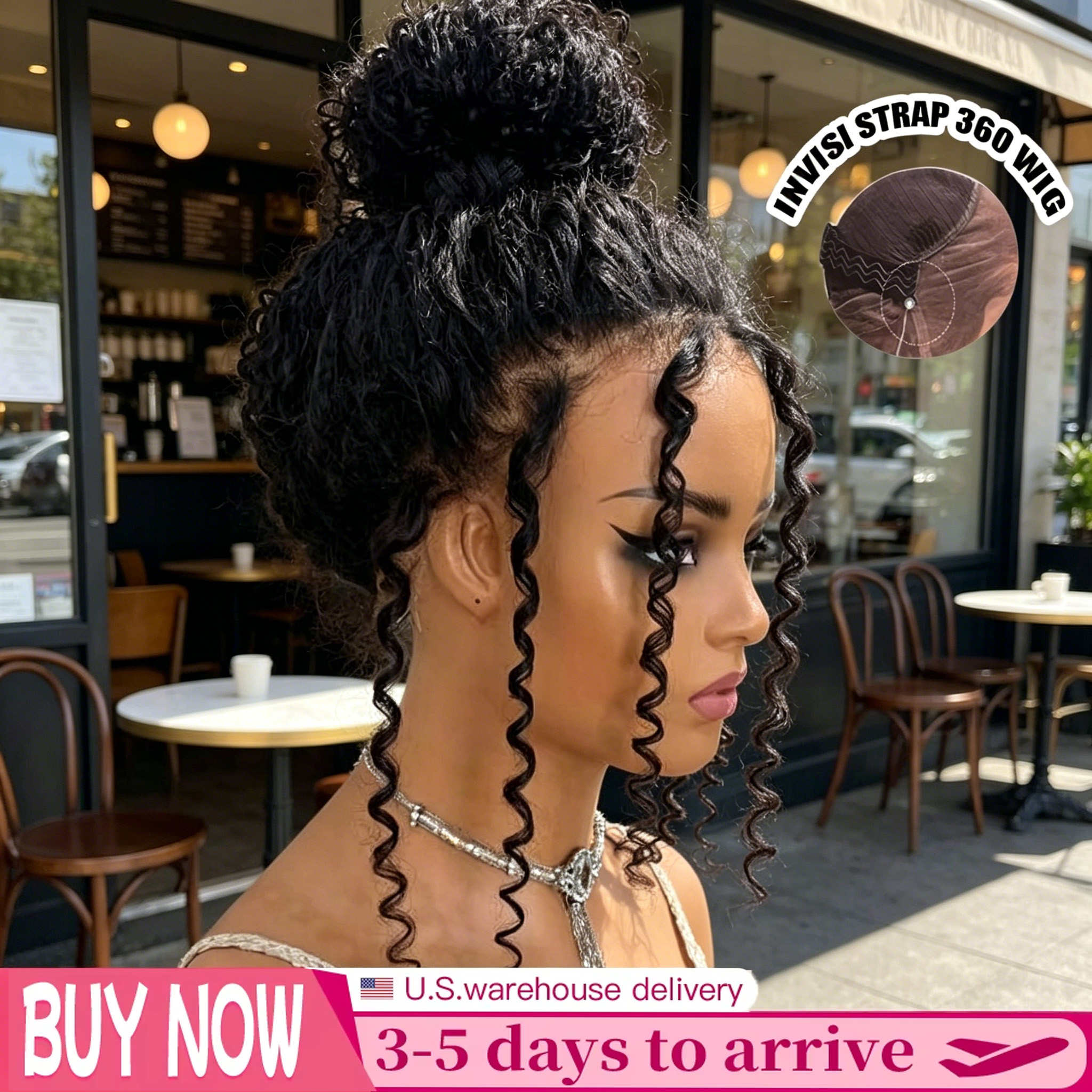 Peluca de cabello humano GOWIK Invisi Strap 360 HD con encaje completo, rizado, ondulado, densidad 200, pre-arrancada, pre-cortada, lista para usar, sin pegamento.