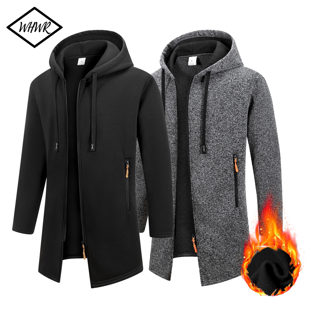 Men's Retro Zipper Jacket Mid Length Windbreaker Spring Autumn Winter Fleece Warm Jackets Fashion Casual Patchwork Yarn Coat