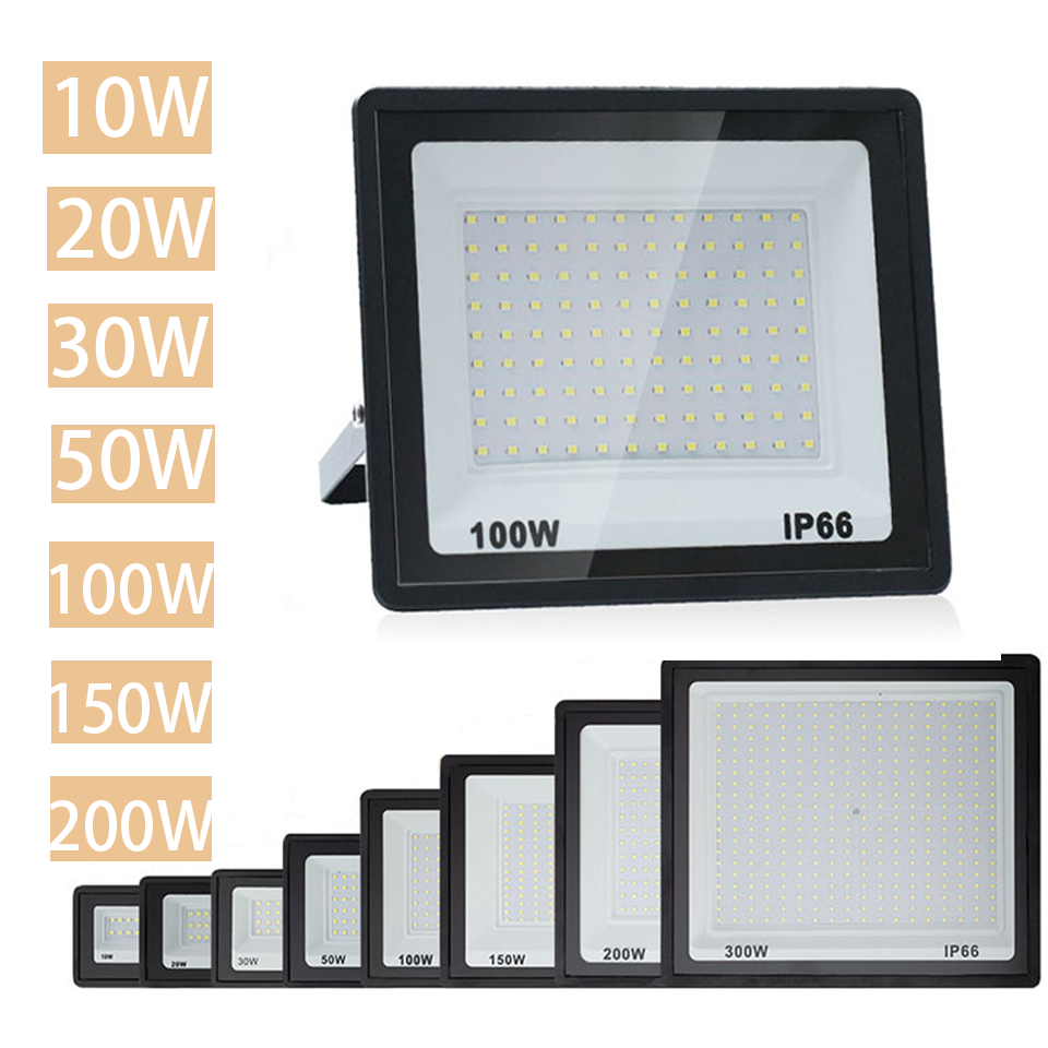 LED-Flutlicht, 220 V, 10 W, 20 W, 30 W, 50 W, 100 W, 150 W, 200 W, 300 W, Strahler, IP66, wasserdicht, für Garten, Straße, Tor, Wandfluter im Freien