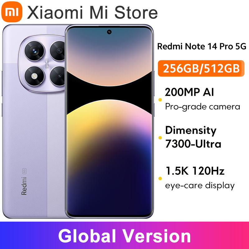 Global Version Xiaomi Redmi Note 14 Pro 5G Smartphone MediaTek Dimensity 7300-Ultra 200MP AI camera 6.67"AMOLED display NFC IP68