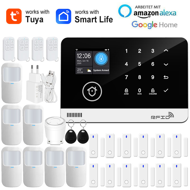 System alarmowy Tuya Smart WiFi GSM do domu - dotykowa klawiatura, kontrola RFID przez aplikację, bezprzewodowy alarm antykradzieżowy z regulacją głośności