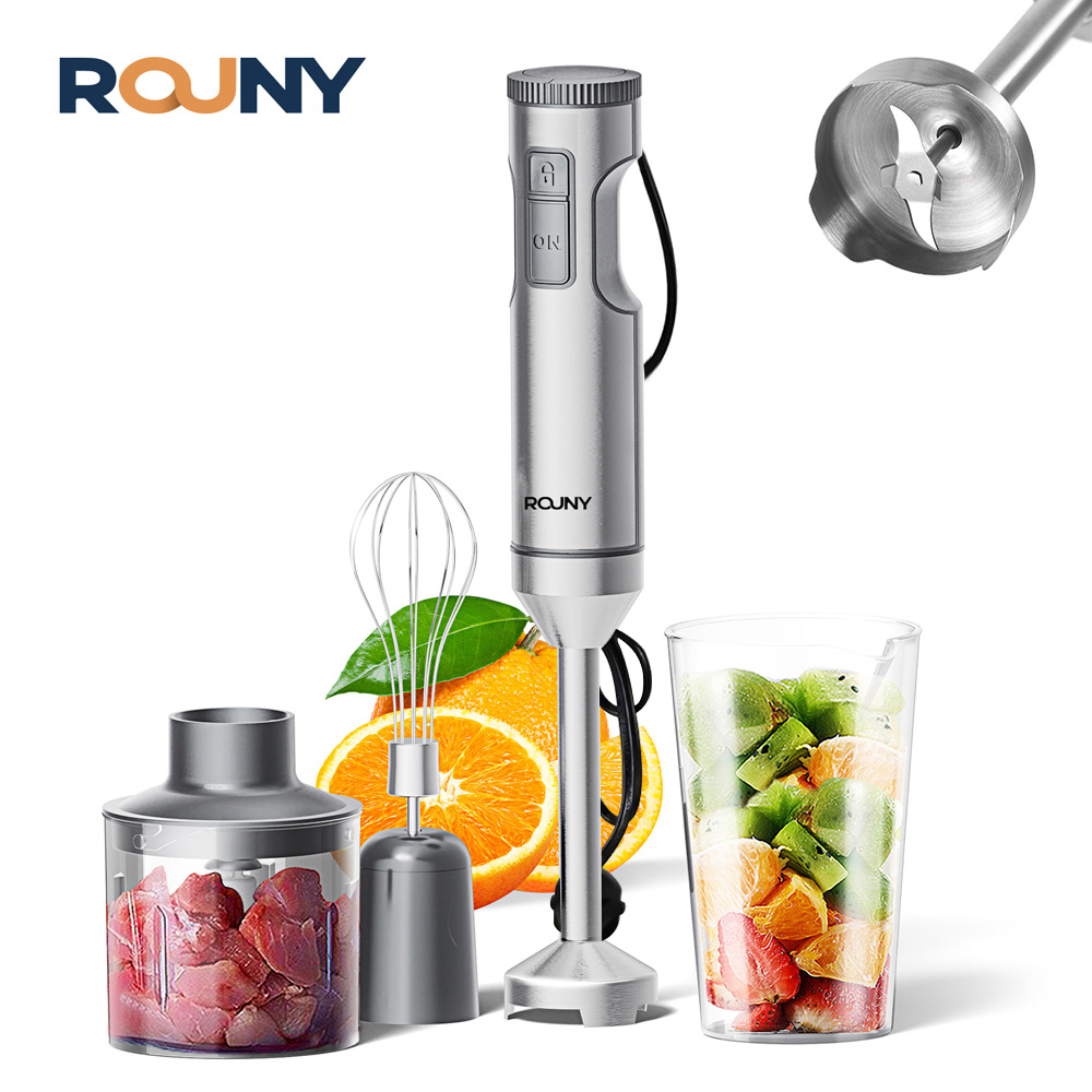Licuadora de inmersión manual potente Mezclador de alimentos en barra de acero inoxidable 4 en 1 vaso mezclador de 700 ml batidor de procesador de 500 ml