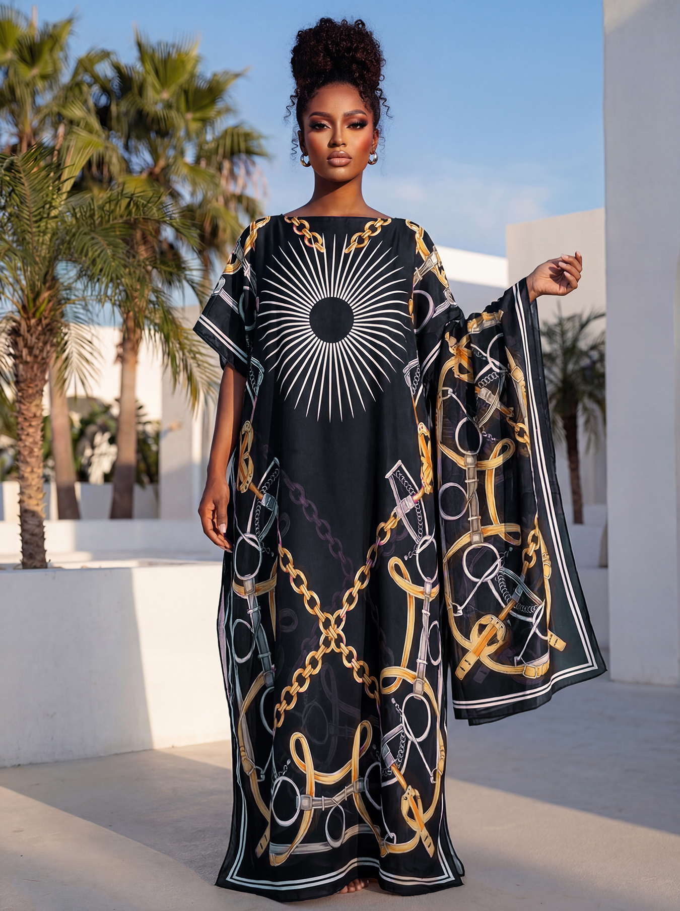 NEW Fashion Summer Print Dress With Big Scarf Dubai Turkey Kaftan Muslim Loose Abaya Women African Casual Paisley Shawl Robe
