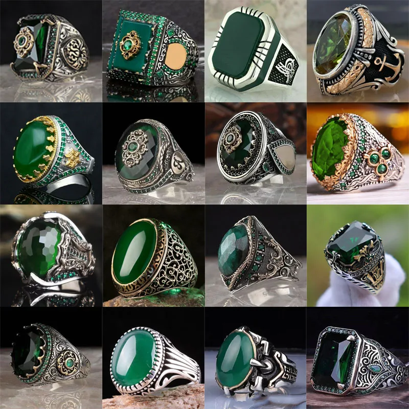 Neue Europäische und Amerikanische Grüne Edelstein Intarsien herren Luxus Ring Persönlichkeit Retro Dominierenden Ring Schmuck für Bankett Partei