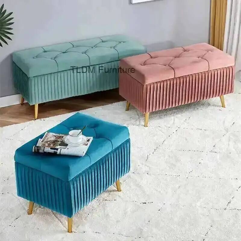 Moderne fluwelen entree slaapkamer kruk einde schoen voor kamer Ottomanen Designer bed huis veranderende opslag woonkamer meubilair krukken bank