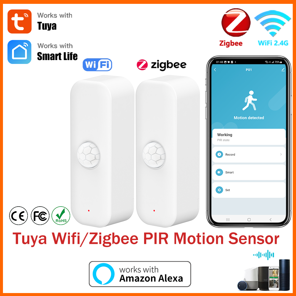 Czujnik ruchu Tuya PIR WiFi Zigbee, inteligentny detektor ruchu, zdalne sterowanie przez aplikację, kompatybilny z Yandex SmartLife i Alexa.