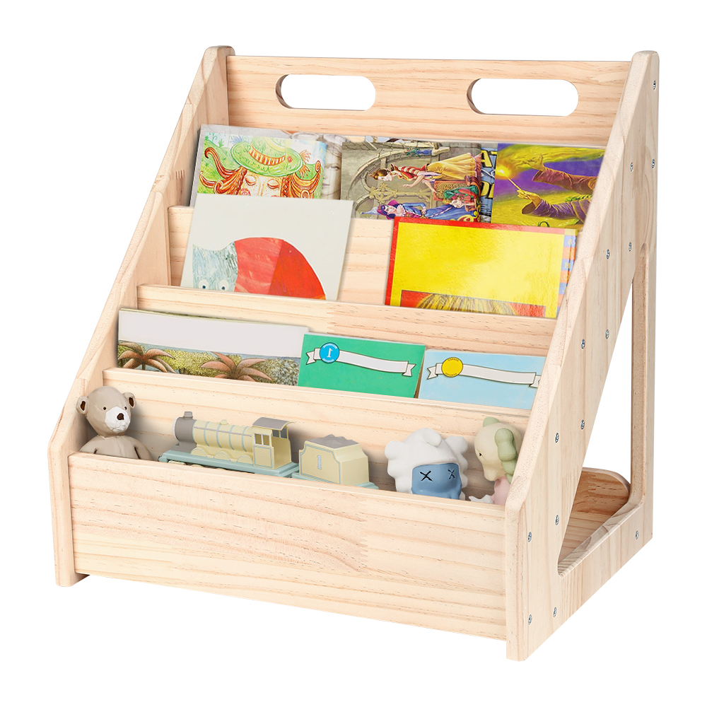 Bücherregal für Kleinkinder von 1–5 Jahren, vorwärts gerichtetes Bücherregal mit Griff und Kippschutzvorrichtung, Bücherregal für Kindergarten/Schule