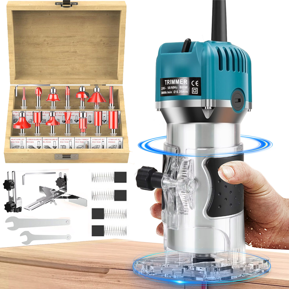 Máquina de aparar elétrica, 800w, 30000rpm, 1/4 polegadas, fresagem de madeira, mão, borda de madeira, roteador, aparador, casa, faça você mesmo, óleos elétricos