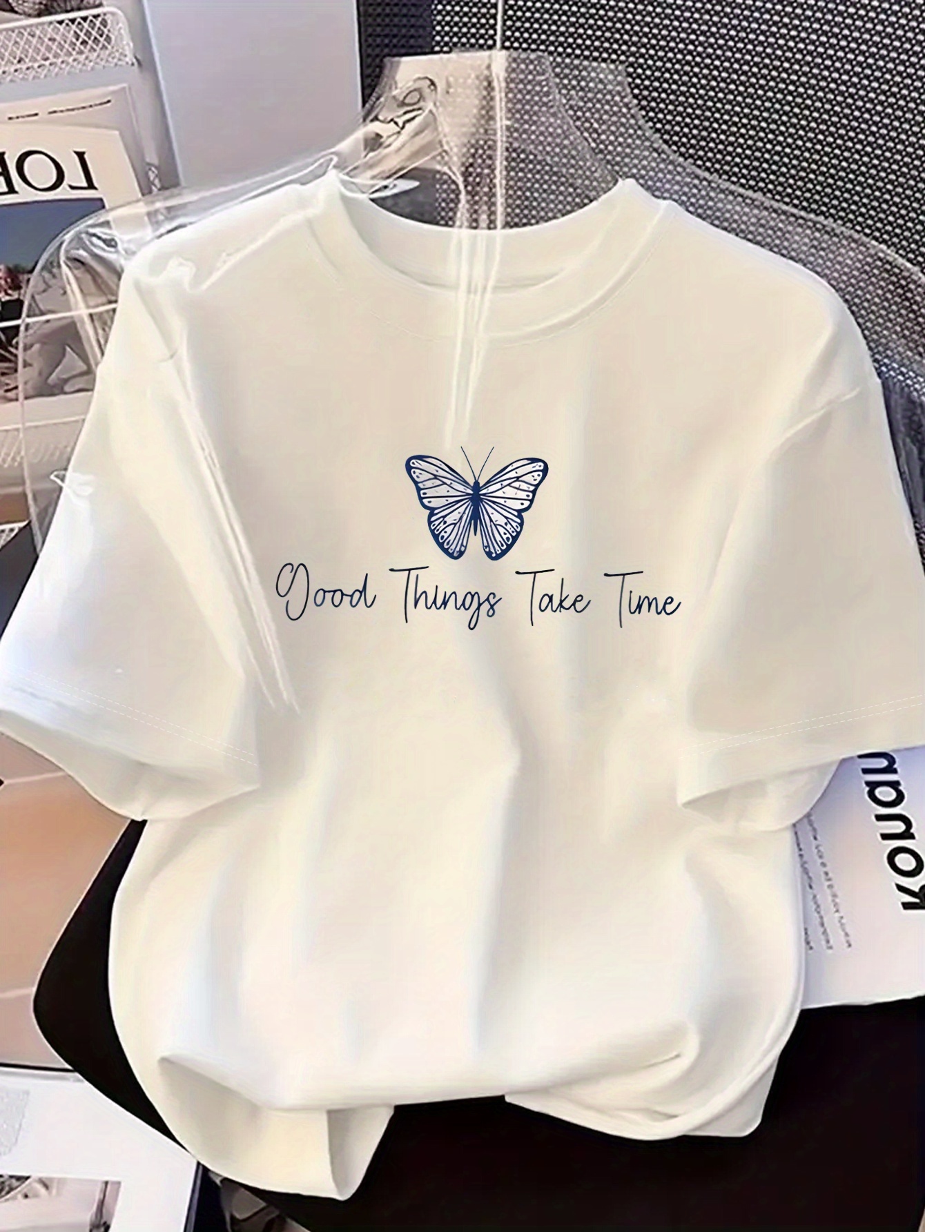 Butterfly Print Summer Women's Casual Crew Neck Short Sleeve T-Shirt Regular Fit Comfortable for Women Daily Wear Clothing
