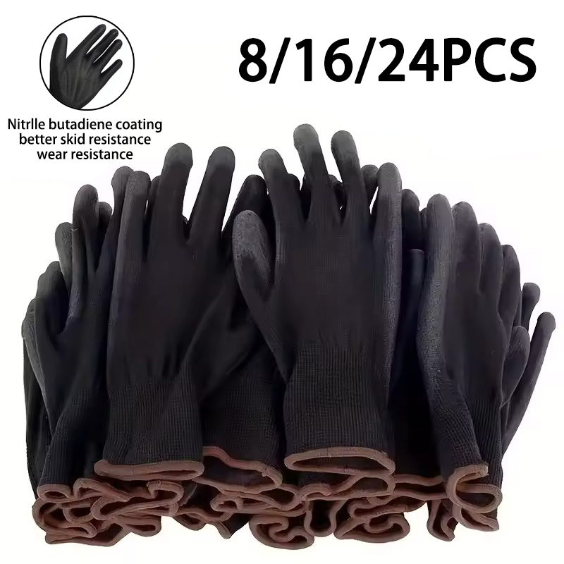 Gants antidérapants à revêtement PU, en Nylon PU, résistants à l'usure, durables, pour machines de jardinage, outils de réparation automobile, 8/16/24 pièces