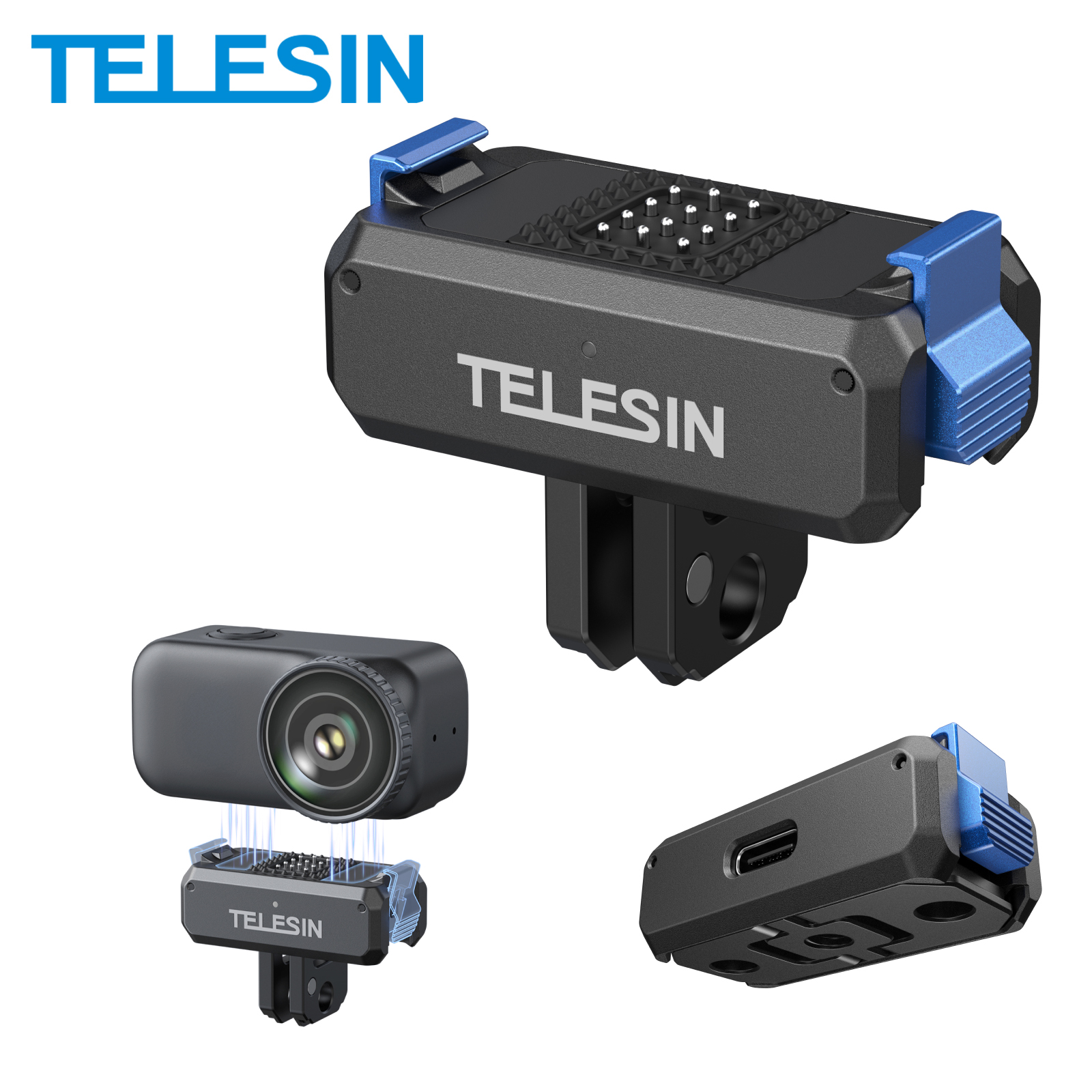 TELESIN Do DJI OSMO Nano Magnetyczny Adapter Szybkozłączny z Dwoma Zaciskami do Ładowania, Uchwyt z Podwójnym Interfejsem Zaciskowym, Akcesoria do Kamer Sportowych