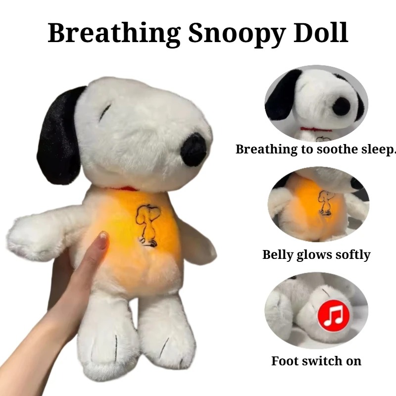 Boneka Snoopy Bercahaya Bernapas 2026, Alat Bantu Tidur Bayi, Boneka Hewan Lucu yang Menenangkan, Hadiah Pengantar Tidur Anak.