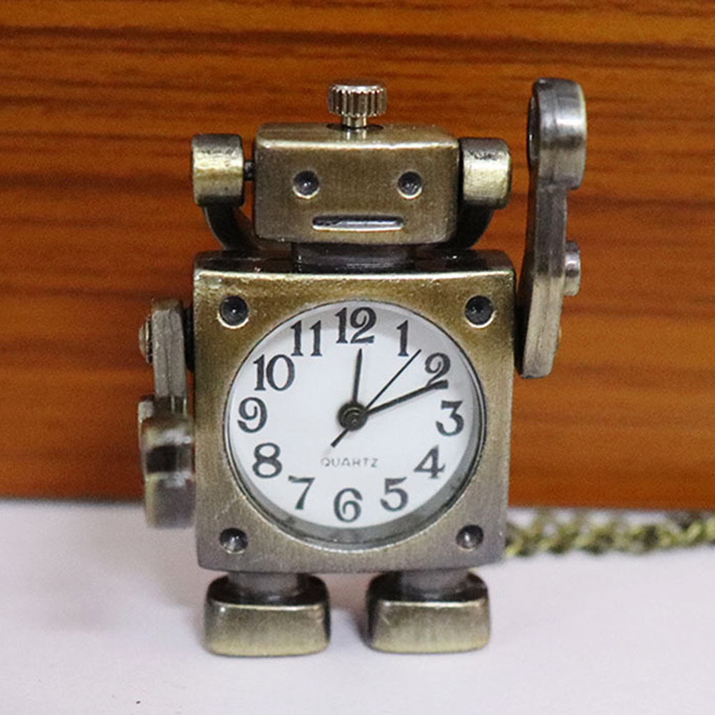 Vintage robô forma algarismos árabes mostrador redondo relógio de bolso de quartzo pingente decorado com chaveiro bonito saco charme para uma festa