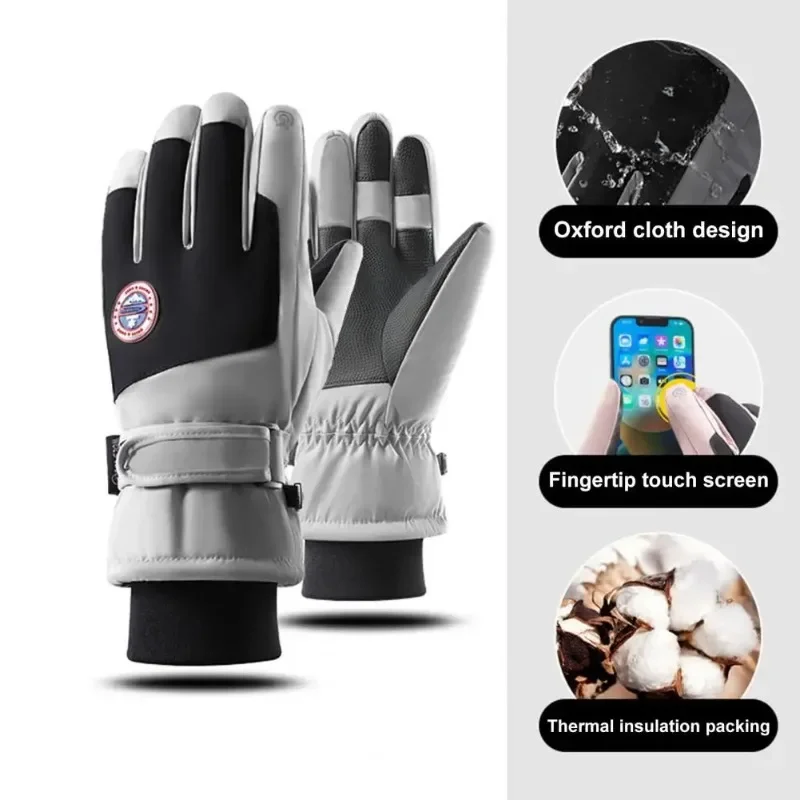 1 Paar Skihandschuhe mit verstellbarem Verschlussband, wasserabweisend, winddicht, dick, für den Winter, warme Touchscreen-Handschuhe