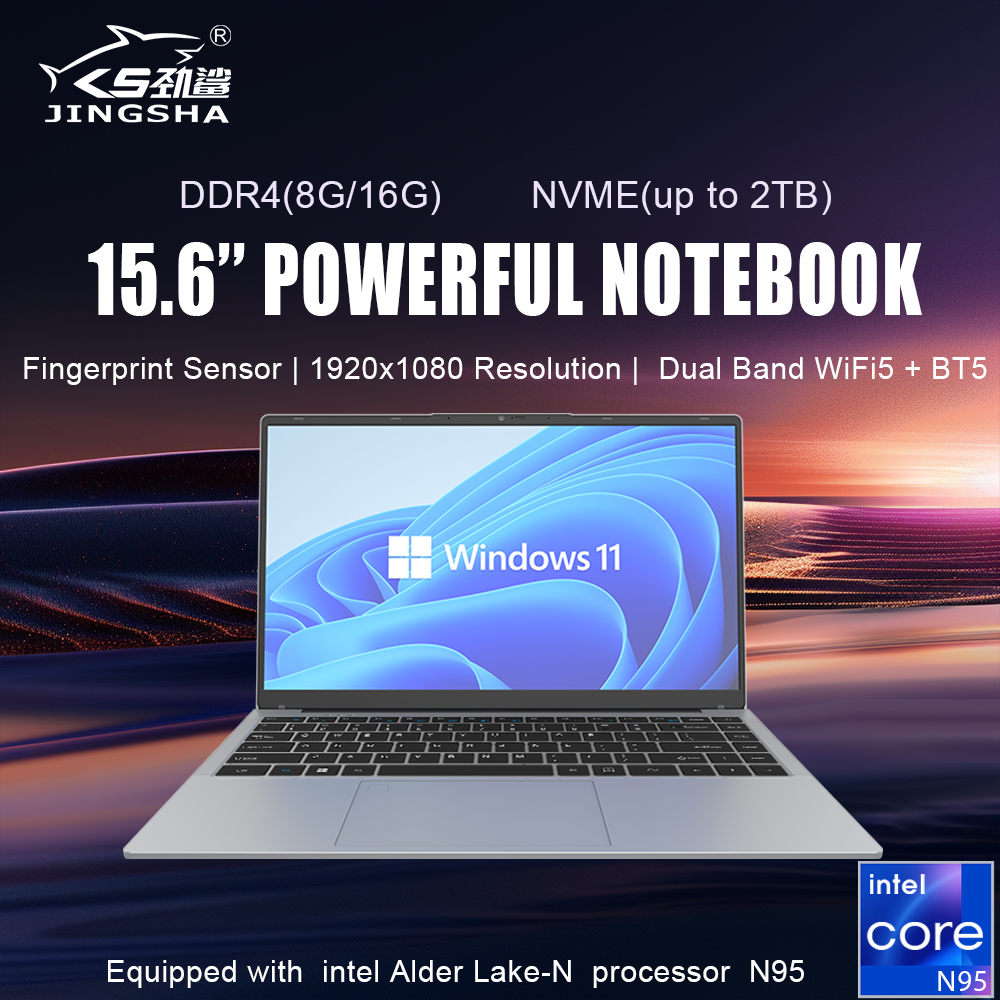 Ноутбук JINGSHA 15,6-дюймовый процессор Intel N95 8 ГБ 16 ГБ DDR4 RAM SSD 512 ГБ 1 ТБ BT5 WiFi5 IPS Легкий бизнес-компьютерный ноутбук
